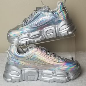 Lace-up Front Holographic Chunky Sneakers